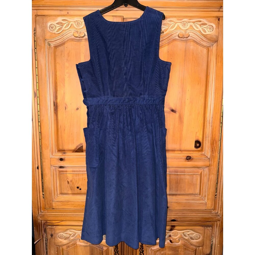 L.L. Bean Blue Corduroy Pinafore Dress 90s Cottagecore Prairie USA Made Size 14 - Picture 2 of 11
